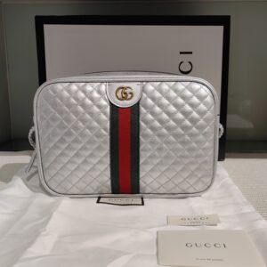 Laminated Nappa Web Trapuntata Small GG Shoulder Bag Argento